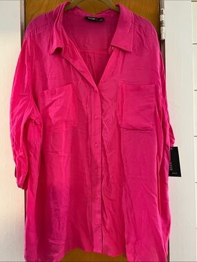a.n.a Hot Pink Button-Up Blouse